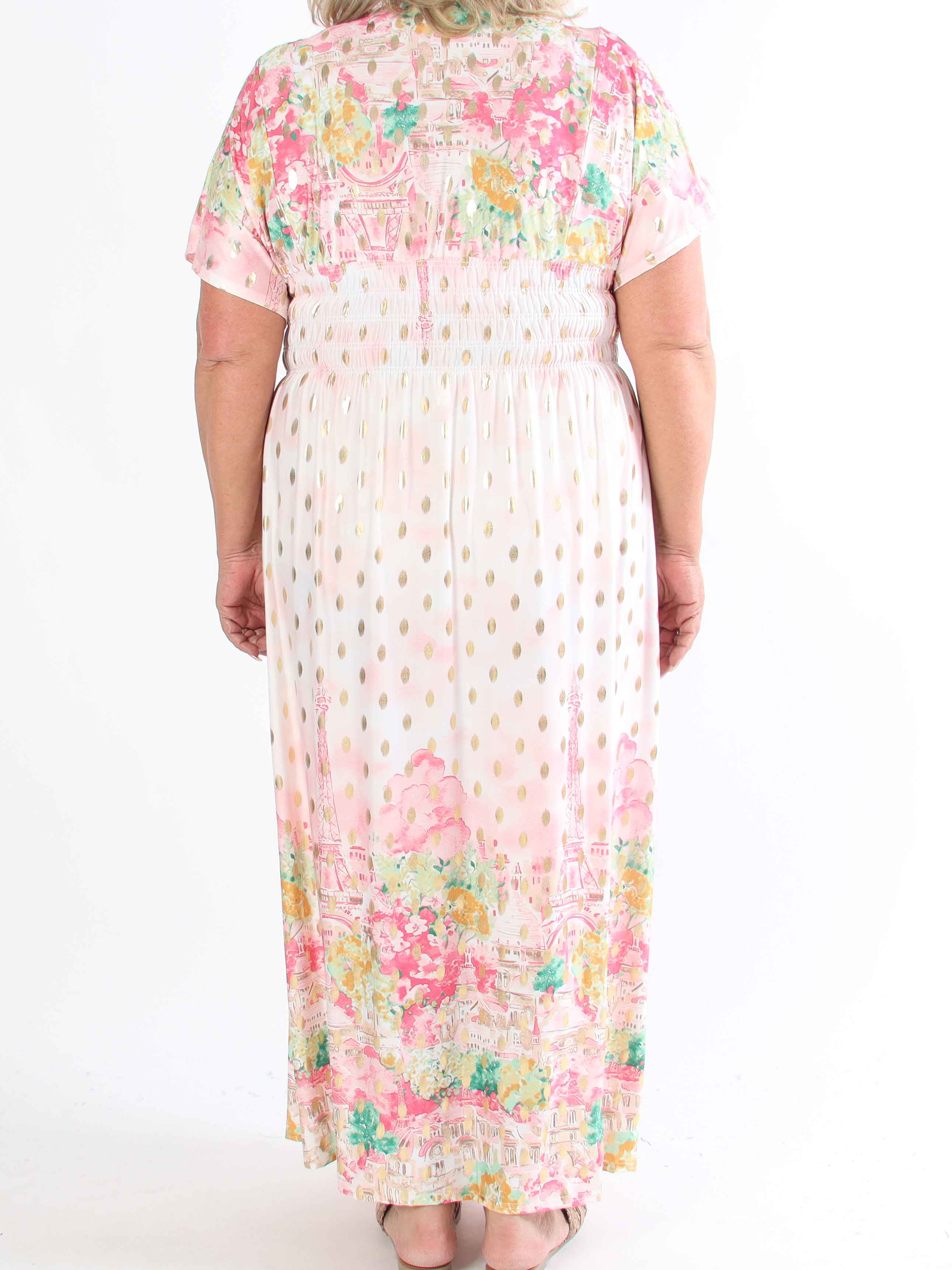Pams Paris - Lang elastisk plus size kjole med guld dutter